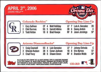 2006 Topps - Opening Day #OD-RD Colorado Rockies vs. Arizona Diamondbacks Back