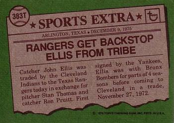 1976 Topps - Traded #383T John Ellis Back