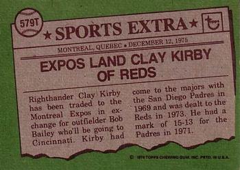 1976 Topps - Traded #579T Clay Kirby Back