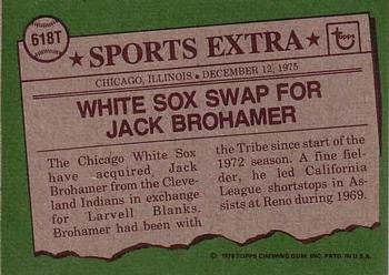 1976 Topps - Traded #618T Jack Brohamer Back
