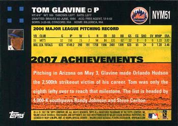 2007 Topps Gift Sets New York Mets #NYM51 Tom Glavine Back
