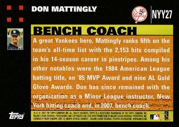 2007 Topps Gift Sets New York Yankees #NYY27 Don Mattingly Back