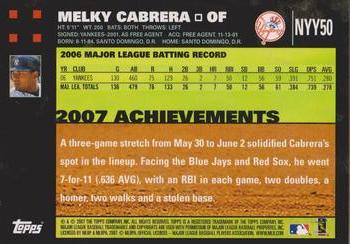 2007 Topps Gift Sets New York Yankees #NYY50 Melky Cabrera Back