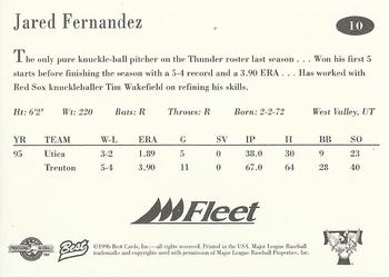 1996 Best Trenton Thunder #10 Jared Fernandez Back
