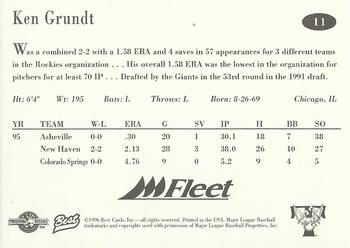 1996 Best Trenton Thunder #11 Ken Grundt Back