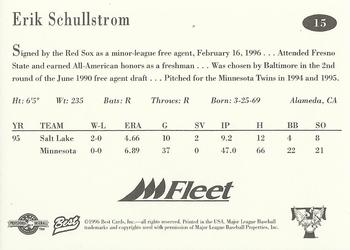 1996 Best Trenton Thunder #15 Erik Schullstrom Back