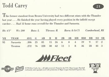 1996 Best Trenton Thunder #21 Todd Carey Back