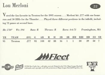 1996 Best Trenton Thunder #22 Lou Merloni Back