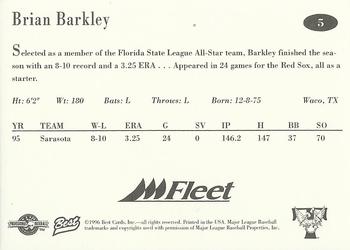 1996 Best Trenton Thunder #5 Brian Barkley Back