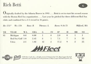 1996 Best Trenton Thunder #6 Rich Betti Back