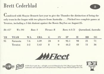 1996 Best Trenton Thunder #8 Brett Cederblad Back