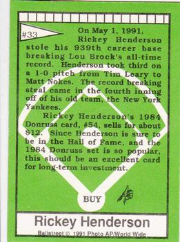 1991 Ballstreet #33 Rickey Henderson Back
