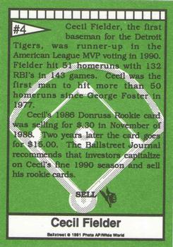 1991 Ballstreet #4 Cecil Fielder Back