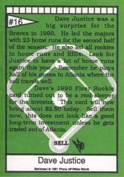 1991 Ballstreet #16 Dave Justice Back