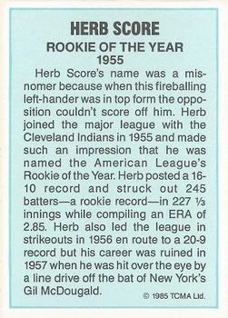 1985 TCMA Rookies of the Year #NNO Herb Score Back