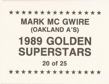 1989 Golden Superstars (unlicensed) #20 Mark McGwire Back