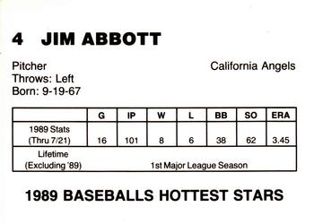1989 Baseballs Hottest Stars (unlicensed) #4 Jim Abbott Back
