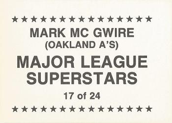 1989 Major League Superstars (unlicensed) #17 Mark McGwire Back