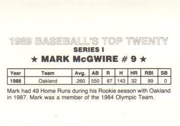 1989 Baseball's Top Twenty (unlicensed) #9 Mark McGwire Back