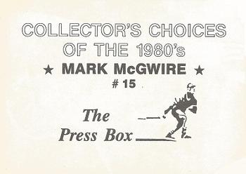 1987 The Press Box Collector's Choices of the 1980's (unlicensed) #15 Mark McGwire Back
