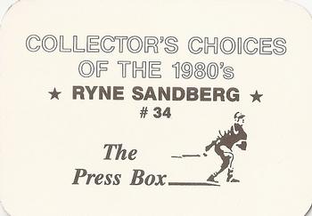 1987 The Press Box Collector's Choices of the 1980's (unlicensed) #34 Ryne Sandberg Back