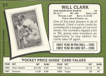 1991 SCD Baseball Card Price Guide Monthly #21 Will Clark Back