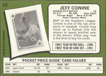 1991 SCD Baseball Card Price Guide Monthly #22 Jeff Conine Back