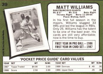 1991 SCD Baseball Card Price Guide Monthly #39 Matt Williams Back