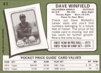 1991 SCD Baseball Card Price Guide Monthly #41 Dave Winfield Back