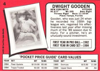 1991 SCD Baseball Card Price Guide Monthly #4 Dwight Gooden Back