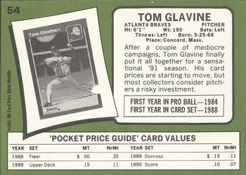 1991 SCD Baseball Card Price Guide Monthly #54 Tom Glavine Back
