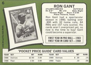 1991 SCD Baseball Card Price Guide Monthly #6 Ron Gant Back