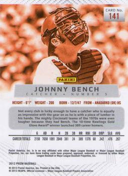 2012 Panini Prizm #141 Johnny Bench Back