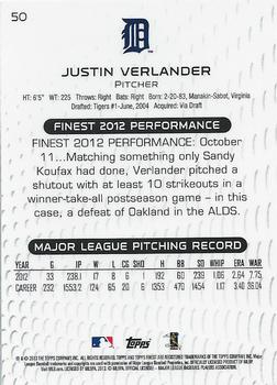 2013 Finest #50 Justin Verlander Back