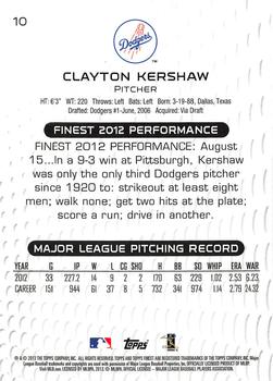 2013 Finest #10 Clayton Kershaw Back
