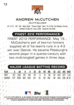 2013 Finest #13 Andrew McCutchen Back