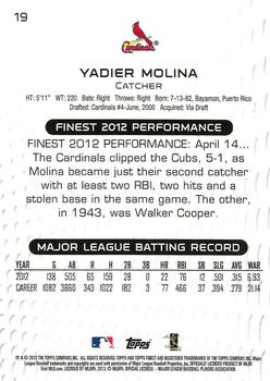 2013 Finest #19 Yadier Molina Back