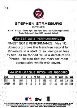 2013 Finest #20 Stephen Strasburg Back