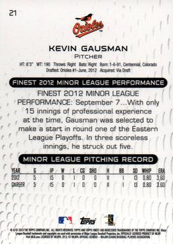 2013 Finest #21 Kevin Gausman Back