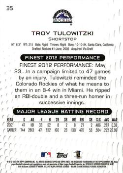 2013 Finest #35 Troy Tulowitzki Back