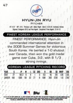 2013 Finest #47 Hyun-Jin Ryu Back