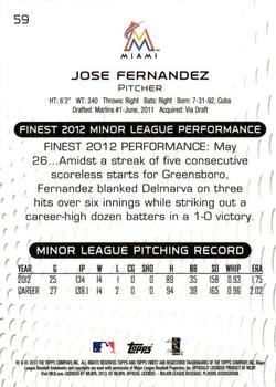 2013 Finest #59 Jose Fernandez Back