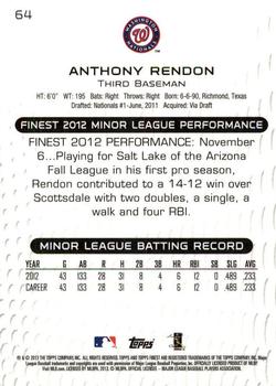 2013 Finest #64 Anthony Rendon Back
