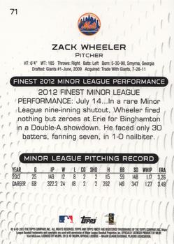 2013 Finest #71 Zack Wheeler Back