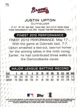 2013 Finest #75 Justin Upton Back