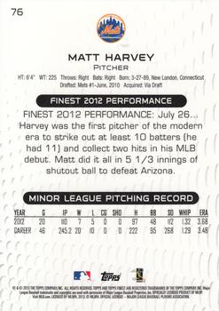 2013 Finest #76 Matt Harvey Back