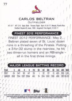 2013 Finest #77 Carlos Beltran Back
