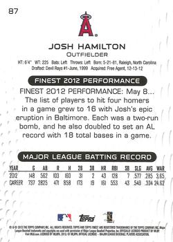 2013 Finest #87 Josh Hamilton Back