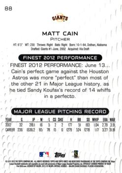 2013 Finest #88 Matt Cain Back