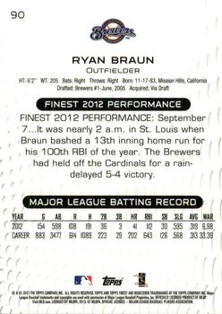 2013 Finest #90 Ryan Braun Back